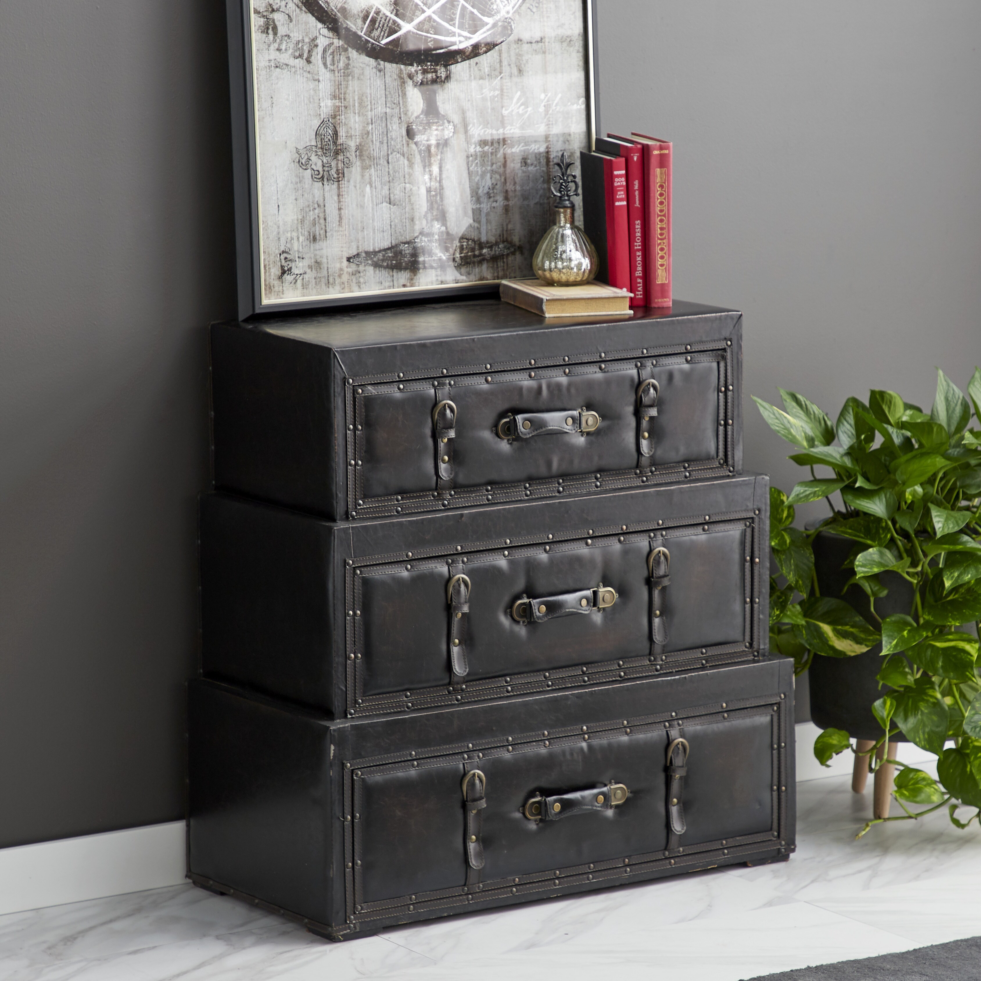 Traditional Entryway Chest Coffee Table Chest of Drawers PU Leather Dark Brown 