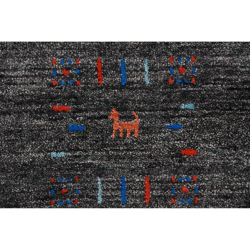 Charcoal Gabbeh Indian Area Rug Handmade Silk Carpet - 8'9" x 11'9"