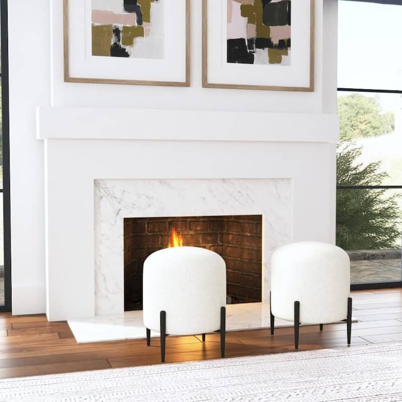 Faux Shearling Plush Ottoman - 20" - White and Black