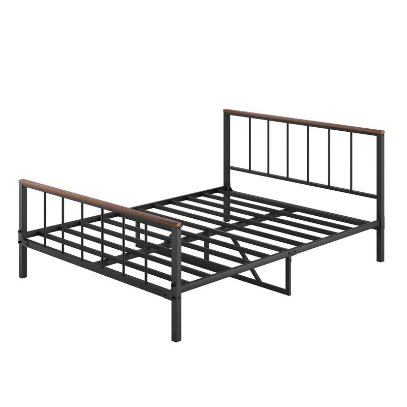 Black Metal Queen Size Platform Bed Frame with Headboard and Footboard, Sturdy Construction, No Box Spring Needed, Queen
