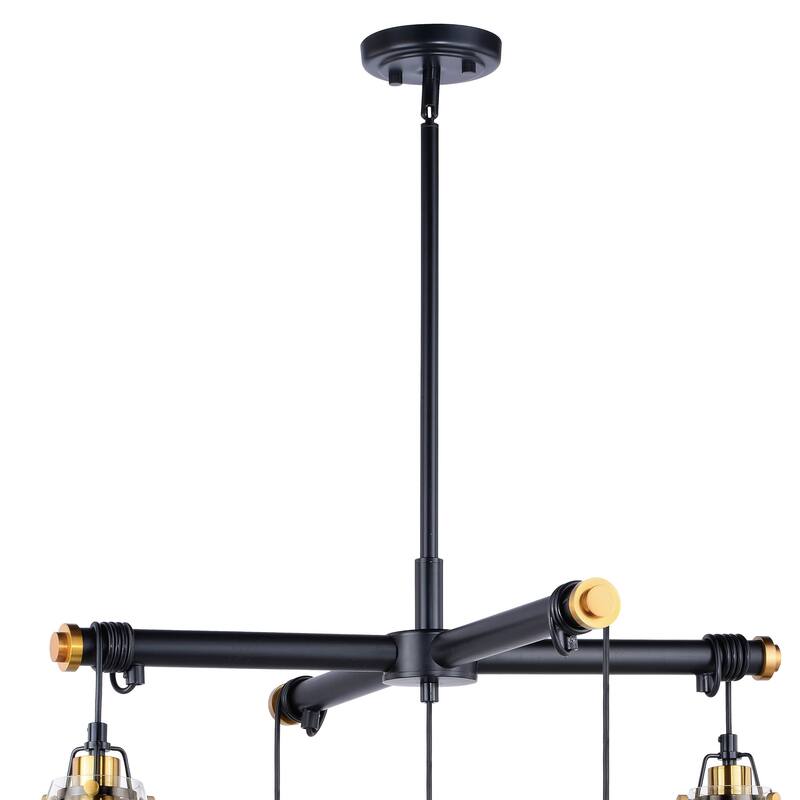 Kassidy 5-Light Industrial Black and Brass Chandelier with Teardrop Glass - 26.5-in W x 16-in H x 26.5-in D