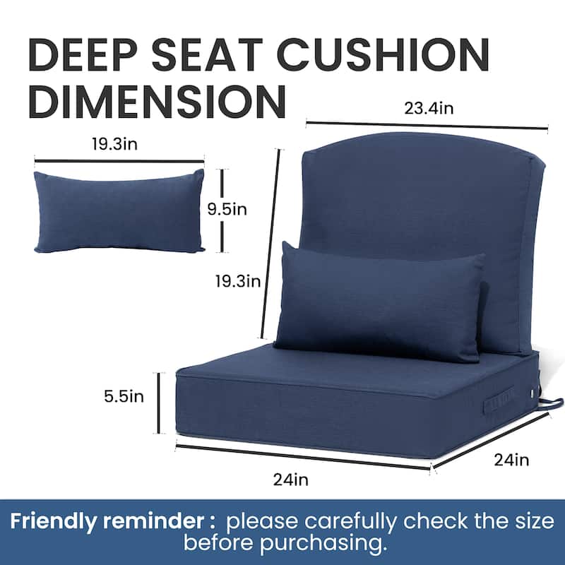 Outdoor Seat Cushion Set 24 x 24 Inch Patio Furniture Cushions Deep Seat & Back Cushion with Pillow for Chair Sofa