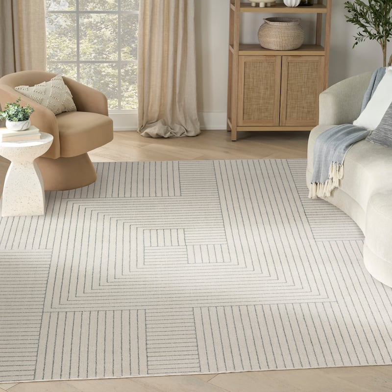 Nourison Washable Decor Indoor only Machine Washable Scandinavian Area Rug - 9' x 12' - Cream/Blue - Rectangle