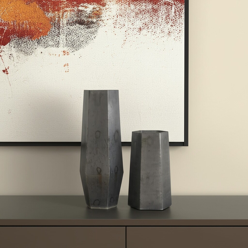 Set of Two Black Hexagonal Glass Table Vases - 14.40