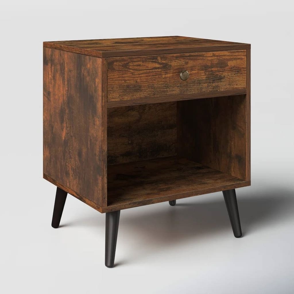 Solid Wood Nightstand with Drawer and Open Shelf