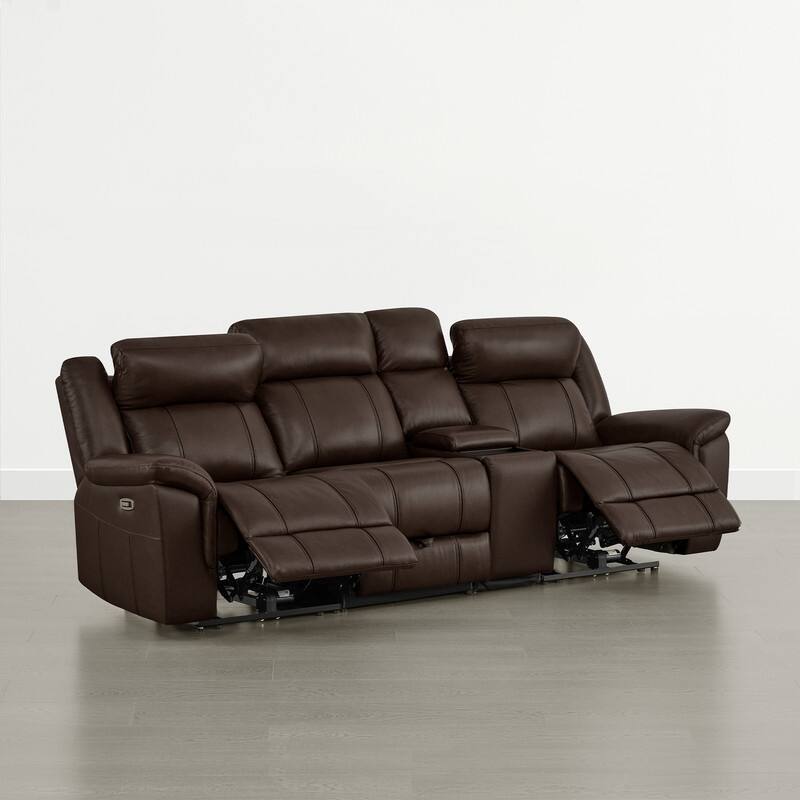 Spruce & Spring Genuine Leather Power Reclining Sofa with Optional Console & Flip-Down Table