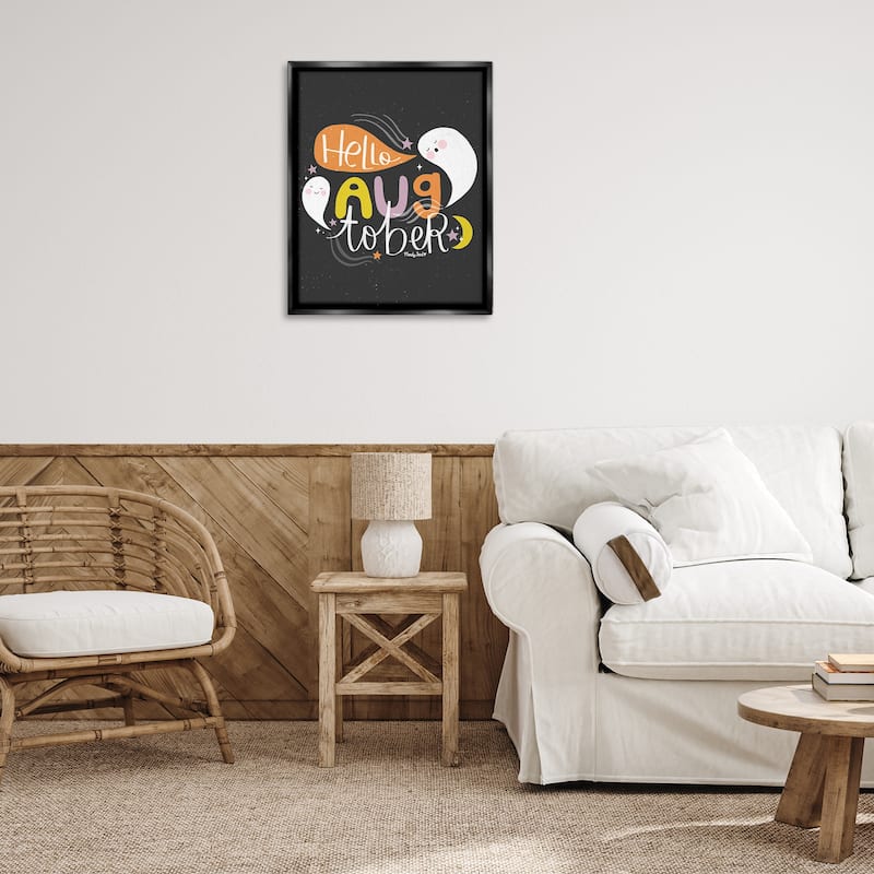 Stupell Hello Augtober with Ghosts Framed Floater Canvas Wall Art Design By Mandy Ford Art + Illustration