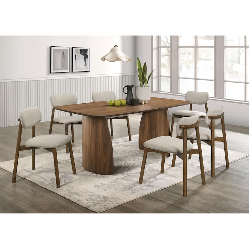 Furniture of America Megan Midcentury 7-Piece Walnut Wood Dining Table Set