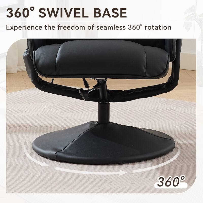 Massage Recliner Chair with Ottoman, 360° Swivel PU Leather Reclining Chair with Wrapped Base, 5 Point Vibration Massag
