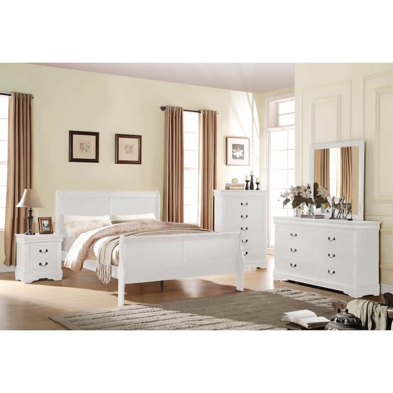 White Queen Sleigh Bed with Storage Drawer and Brushed Nickel Hardware