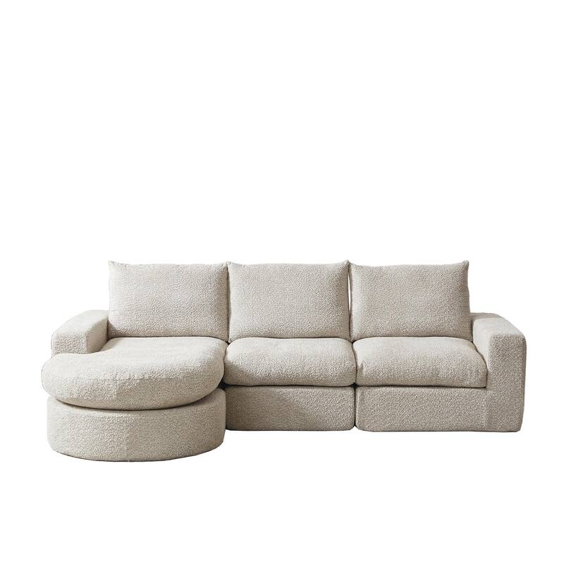Curved Sectional Sofa with L-Shape Chaise, Chenille Upholstered Boneless Cloud Sofa, Modular 4 Seat Corner Sofa with Cushions