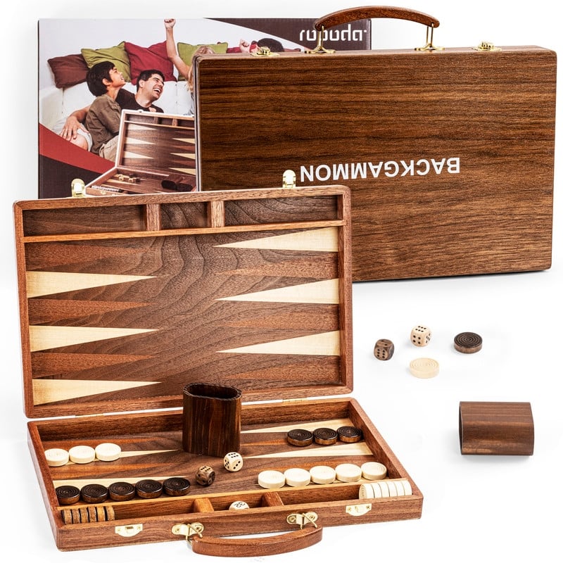 Backgammon Board Game Set (15 Inches) for Adults and Kids - N/A - Brown