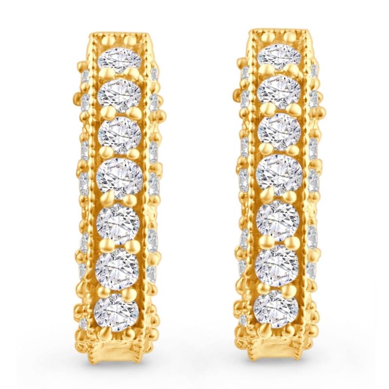 1/2ct Vintage Pave Hoops Womens Earrings Yellow Gold
