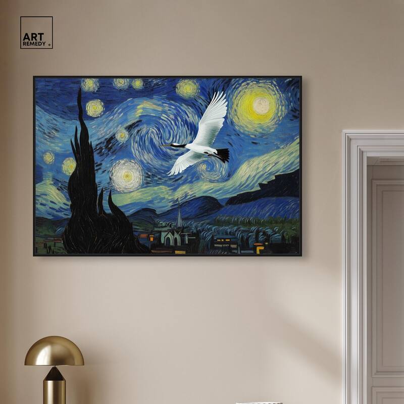 Crane Starry Night Canvas by Art Remedy