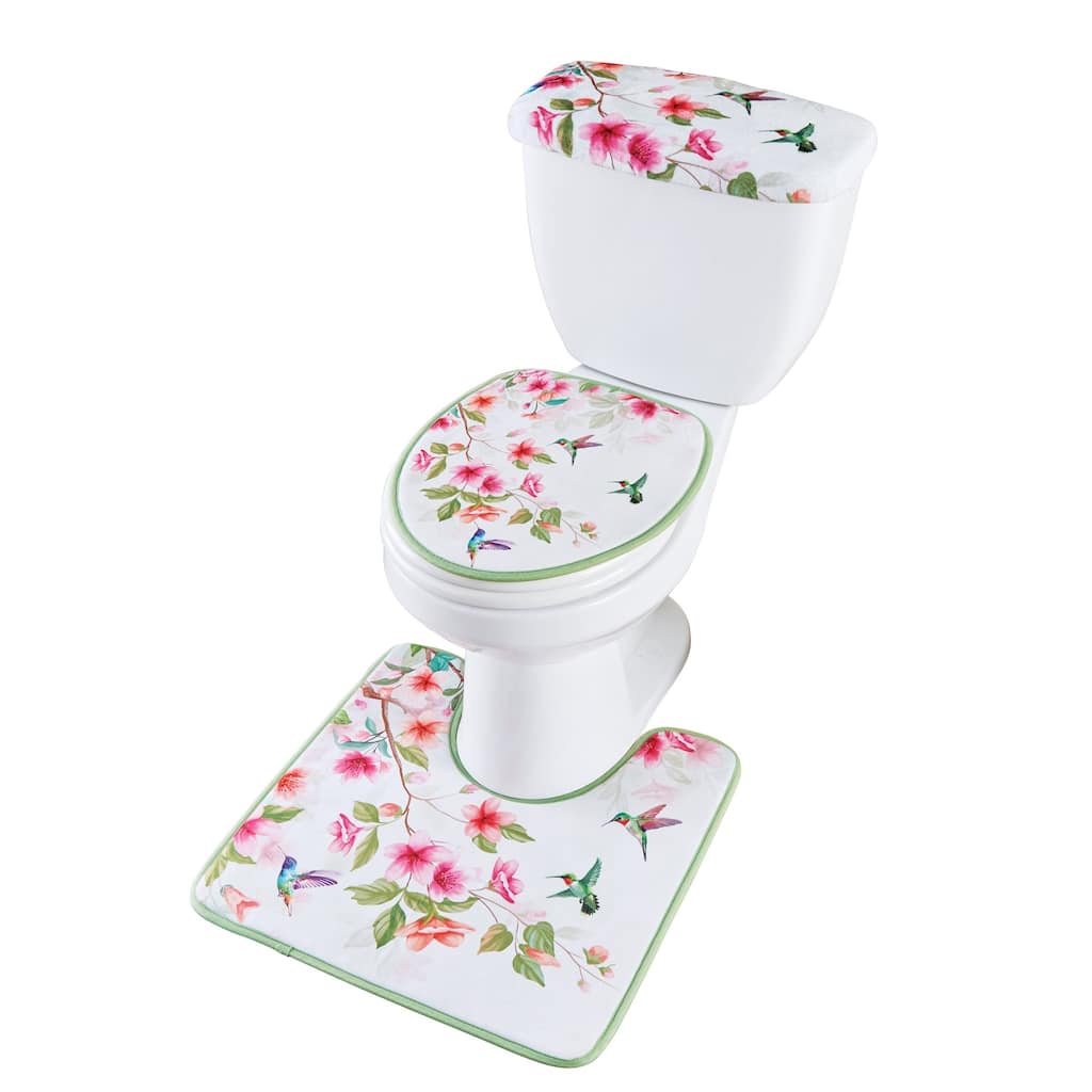 Vibrant Hummingbird Floral 3-Piece Commode Set