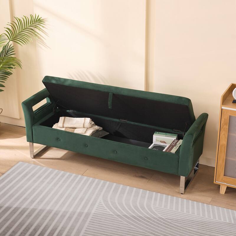 Storage Soft Bench with Armrests for Living Room, Entryway and Bedroom