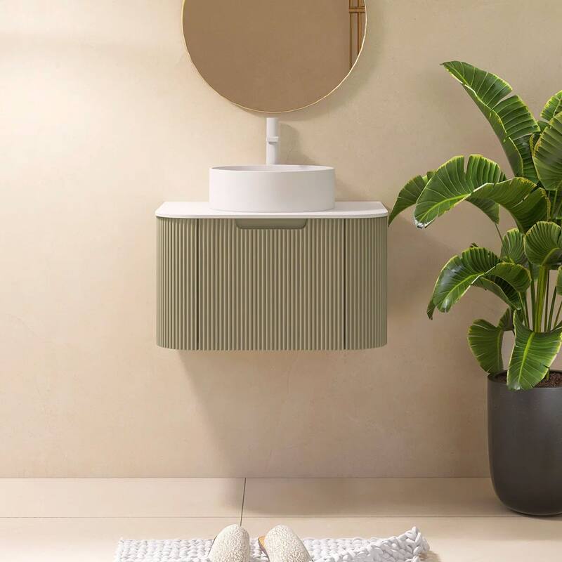 Wall-Mounted Bathroom Vanity with White Round Ceramic Sink - 24.02'' x 18.9'' x 19.33'' - Green
