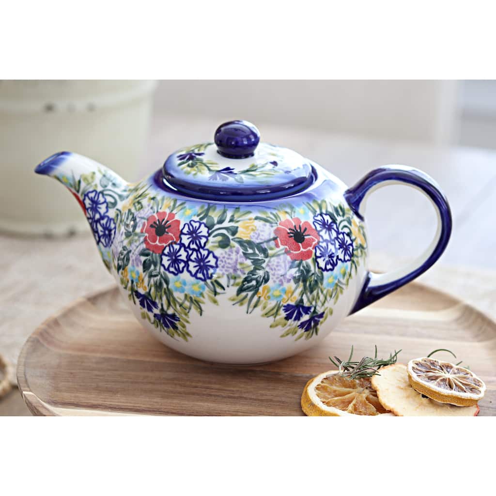 Blue Rose Polish Pottery 8C WR Unikat Large Teapot