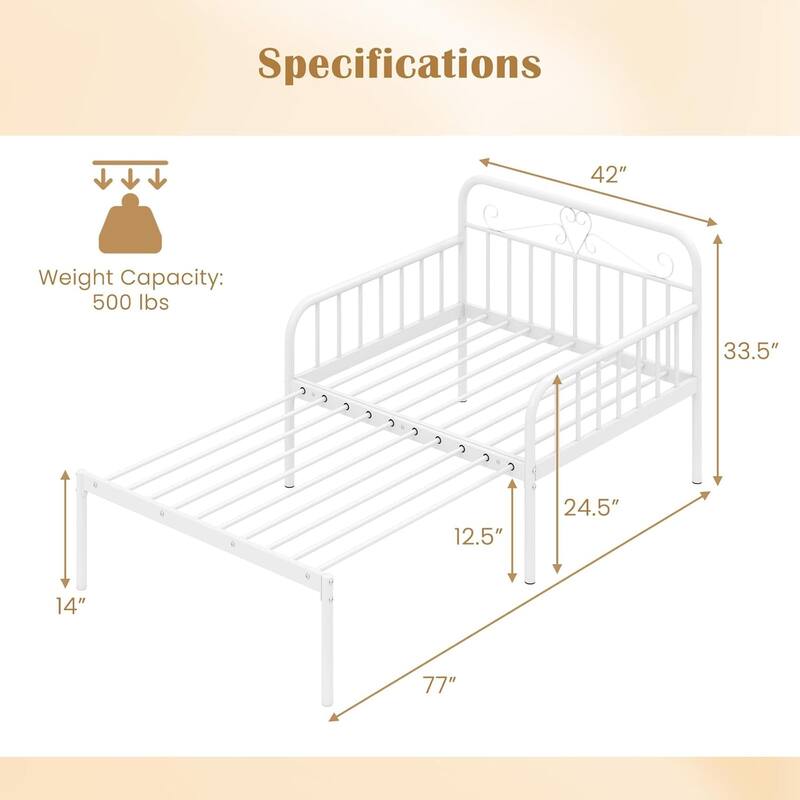 Metal Twin Bed Frame Convertible Sofa Bed w/ Headboard & Armrests - White