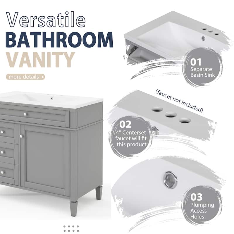 36''Bathroom Vanity With Medicine Cabinet,Storage Cabinet With 2 Soft Closing Doors And 4 Drawers,Single Sink Bathroom Vanity