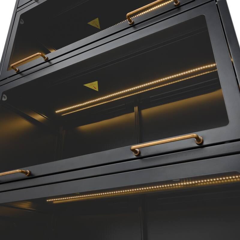 78.75'' Display Cabinet w/LED Lights, 5-Tier Tall Bookshelf with Glass Doors Bookshelves Bookcase