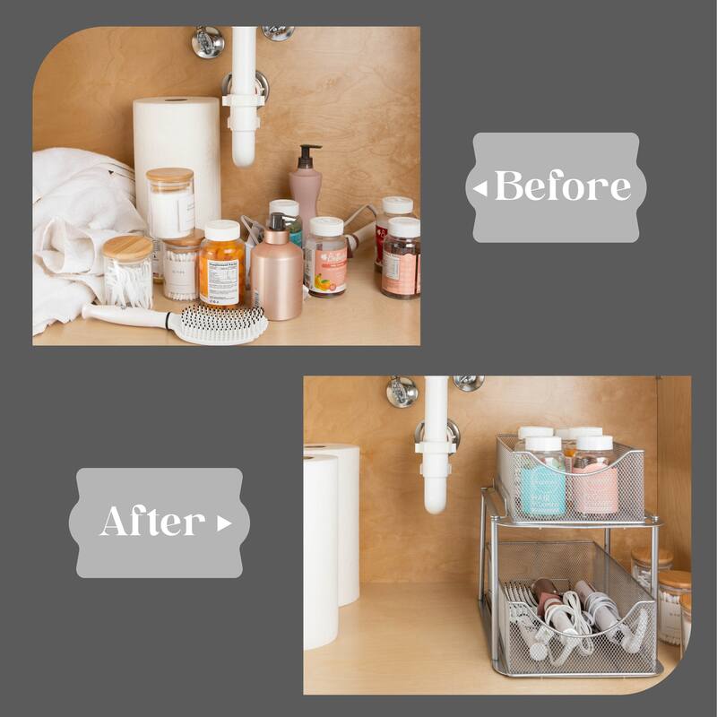 Sorbus 2 Tier Under Sink Bathroom Organizers and Storage (2 Pack) - 14" L x 9.3" W x 12.25" H