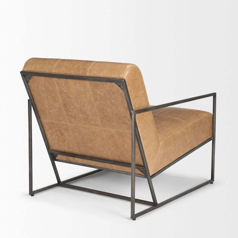 Stratton Gunmetal w/ Genuine Aged Black / Brown Leather Upholstered Accent Chair -  27.3L x 36.5W x 29.5H