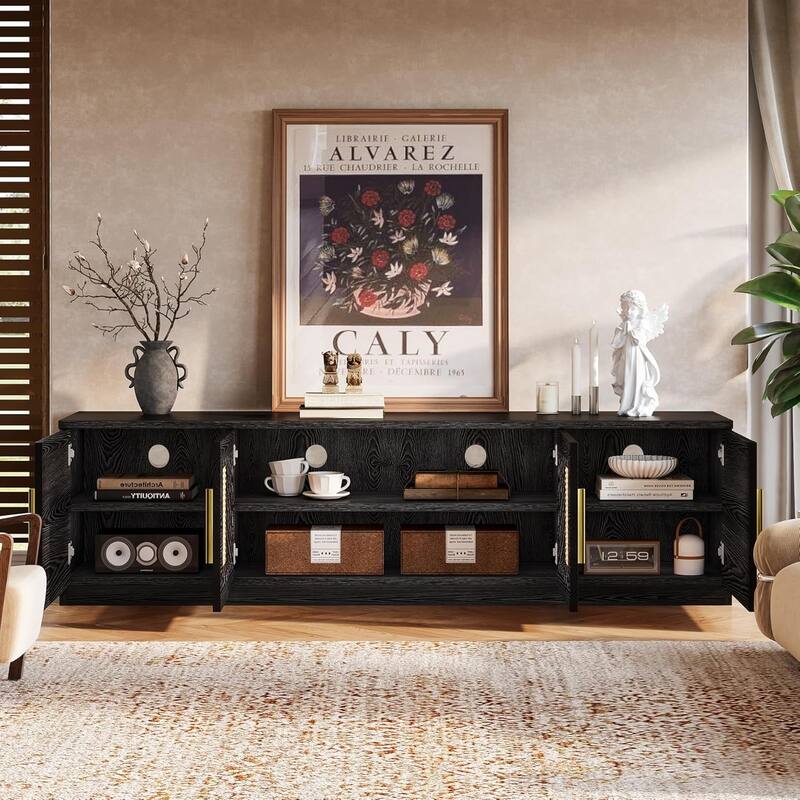 70.9" Mid Century Modern TV Stand, Entertainment Center with 6-Tier Storage Shelf