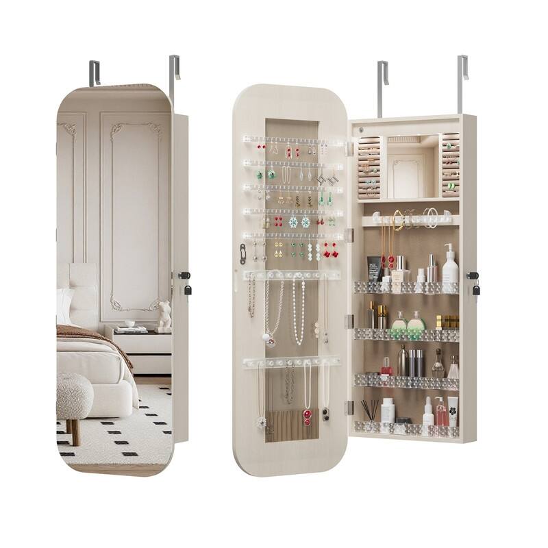 Door or Wall Mounted Jewelry Armoires Organizer with Full Length Mirror