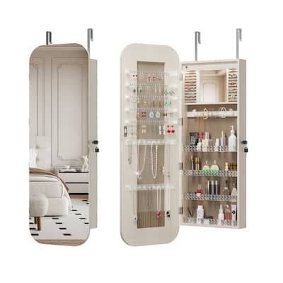 Door or Wall Mounted Jewelry Armoires Organizer with Full Length Mirror