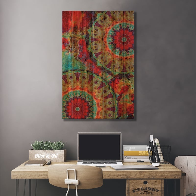 Flair Mandala I Print On Wood by LuAnn Ostergaard - Multi-Color