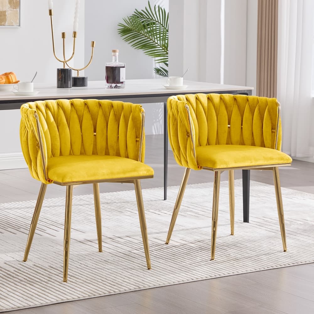 HOMEFUN Velvet Upholstered Tufted Side Dining Chair With Golden Legs（set of 2）