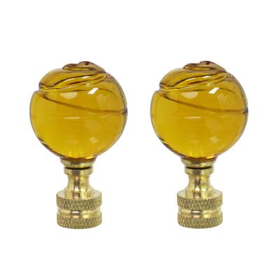 Aspen Creative 2 Pack Yellow Glass Ball Lamp Finial in Solid Brass Finish, 2" Tall