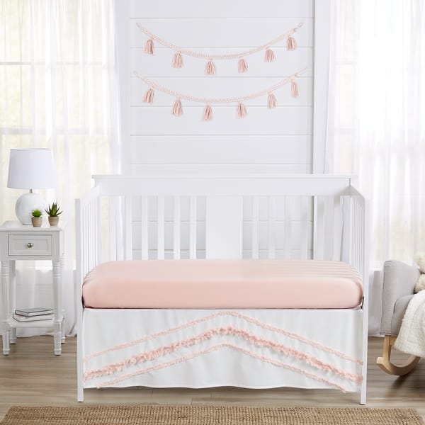 Boho Bohemian Girl Crib Bed Skirt Blush Pink and White Farmhouse