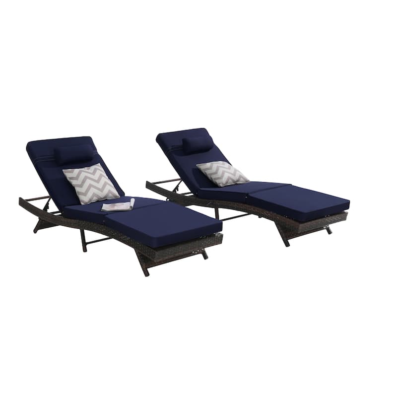 Outdoor Wicker Long Reclining Chair Set of 2