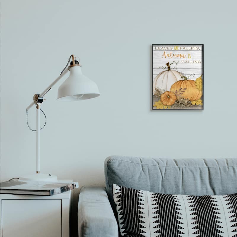 Stupell Leaves Falling Autumn Calling Quote Farm Harvest Framed Wall Art