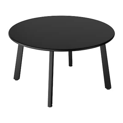 Black Iron Round Patio Coffee Table with Adjustable Feet - 27.6 x 27.6 x 15.4 in