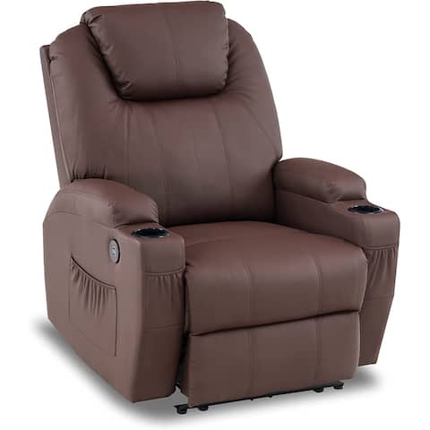 Mcombo Electric Power Recliner Chair with Massage and Heat,USB Charge Ports,Side Pockets and Cup Holders,Faux Leather 7050