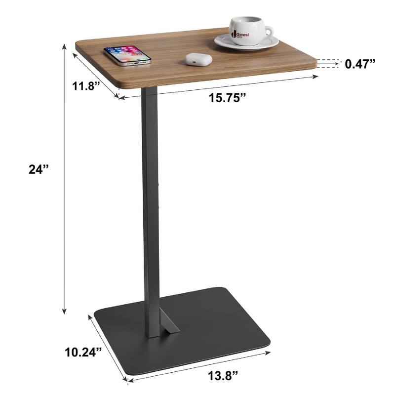 C Shaped End Table for Couch & Bedside - 15.7"D x 11.8"W x 23.6"H