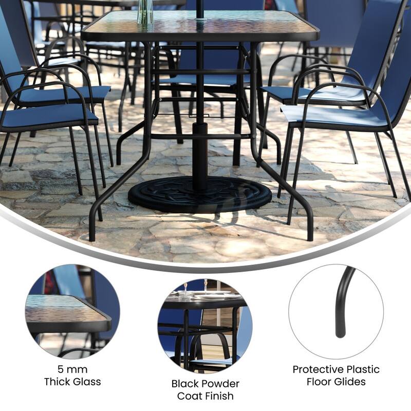 5 Piece Patio Dining Set - Glass Table, 4 Flex Stack Chairs