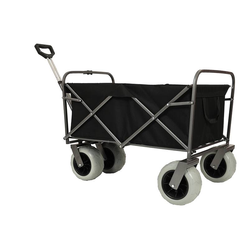 2-in-1 Heavy-Duty Wagon Bundle: 500lb Beach Cart with 9" Tires & 225lb Compact Foldable Utility Cart
