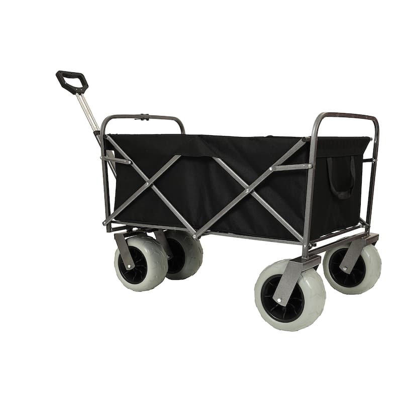 Two Pieces: Heavy-Duty 500lb Capacity Beach Wagon w/9" Pneumatic Tires & Steel Frame; Compact 225lb Foldable Utility Cart
