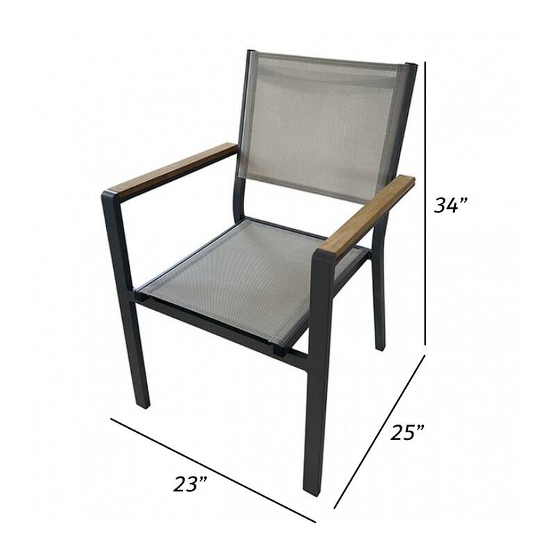 Ankia 23 Inch Outdoor Armchair, Wood, Strong Aluminium Frame, Gray, Brown