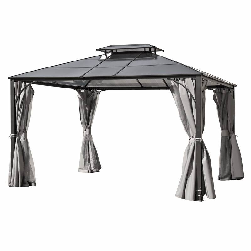 10x12 Hardtop Outdoor Gazebo, Heavy Duty Double Roof Patio Gazebo with Aluminum Frame