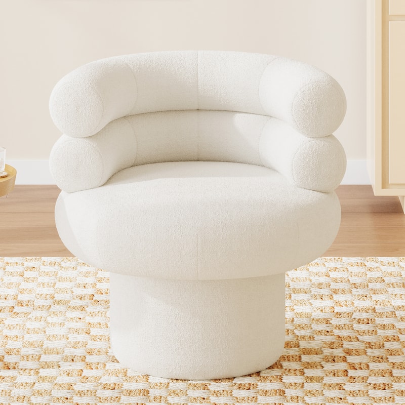 Roomfitters Round Swivel Accent Chair with Barrel Back, Teddy Fleece Vanity Chair - White