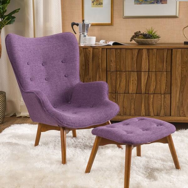 Shop Black Friday Deals On Hariata Mid Century Wingback Fabric Chair Ottoman Set By Christopher Knight Home On Sale Overstock 11583076