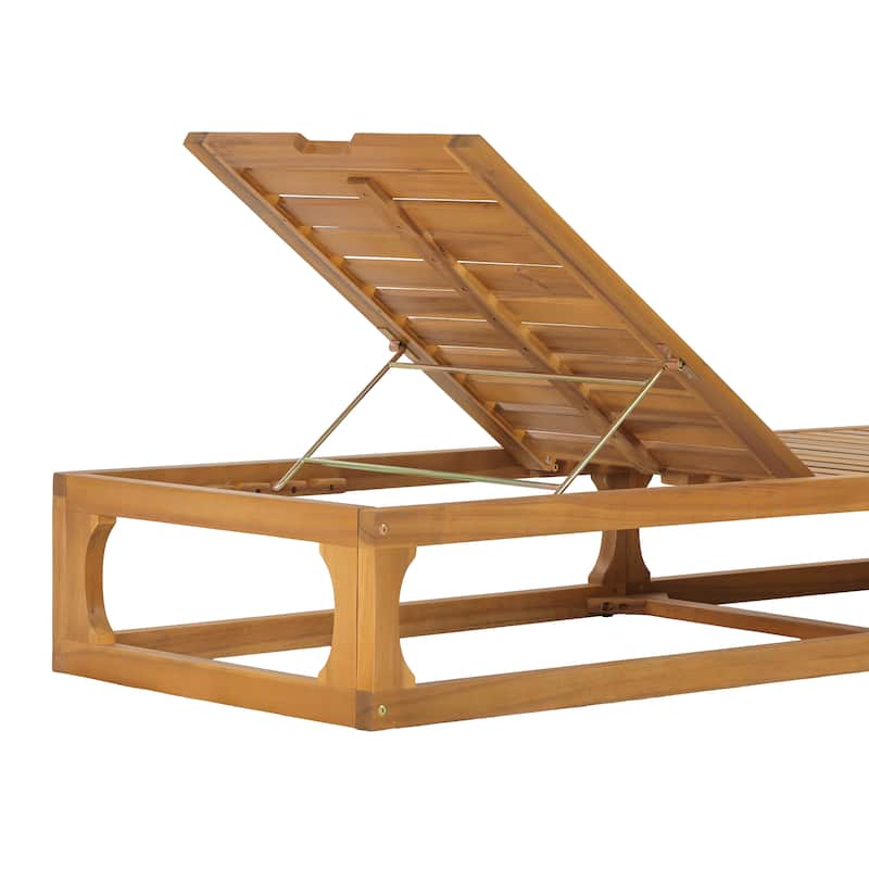Christopher Knight Home - Patio Acacia Wood Chaise Lounge with Adjustable Backrest and Waterproof Cushion