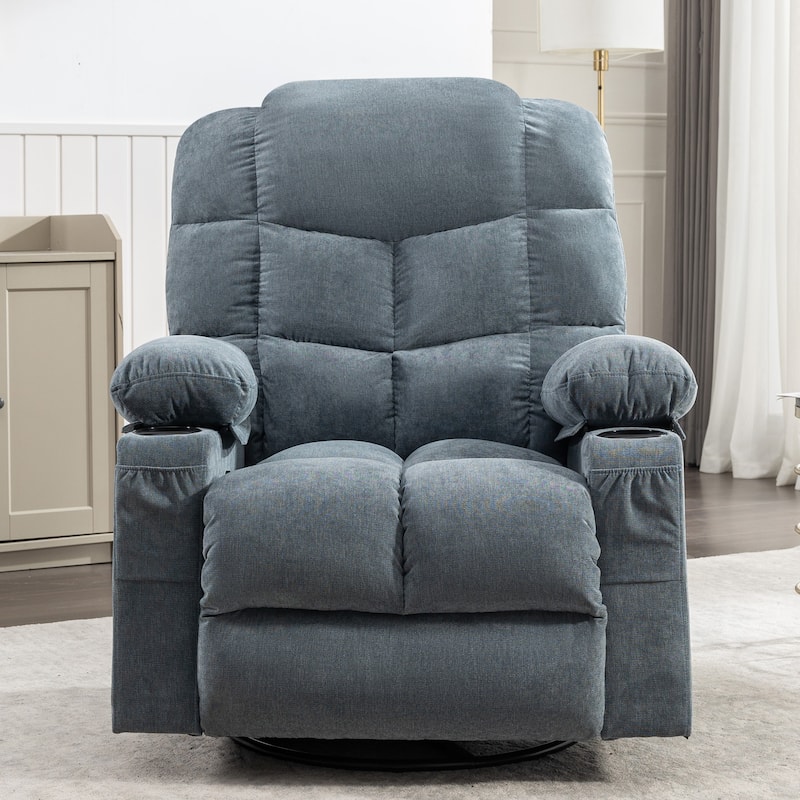 Manual Massage Recliner Chair, Overstuffed Rocker Chairs with Heat and 2 Cup Holders & USB Charge Port, for Living Room