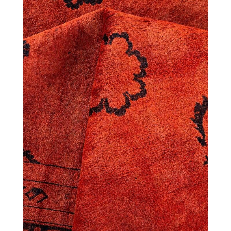 Overton Hand Knotted Wool Vintage Inspired Modern Contemporary Overdyed Red Area Rug - 9' 1" x 12' 2"
