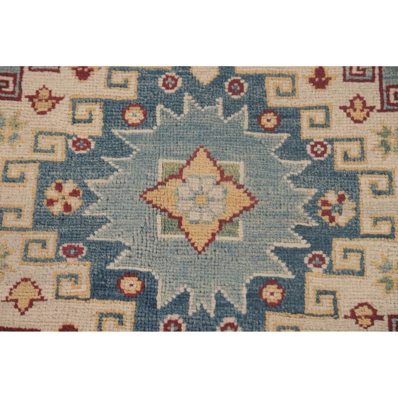Light Blue Traditional Kazak Area Rug Hand-Knotted Wool Carpet - 6'10" x 10'0"